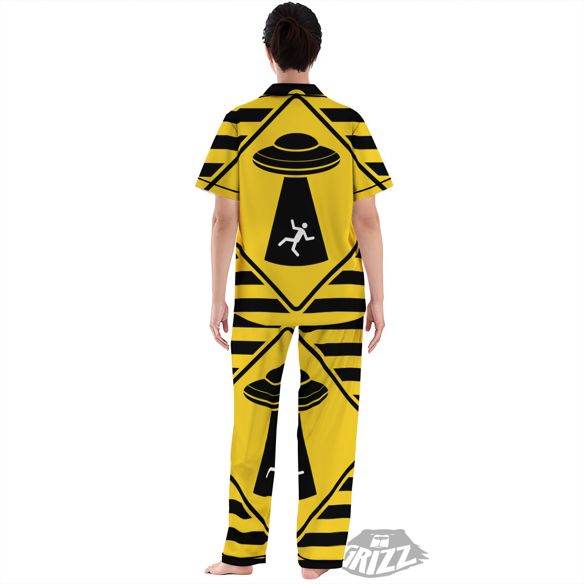 Caution Alien Abduction Warning Sign Print Women's Pajamas Set-grizzshop