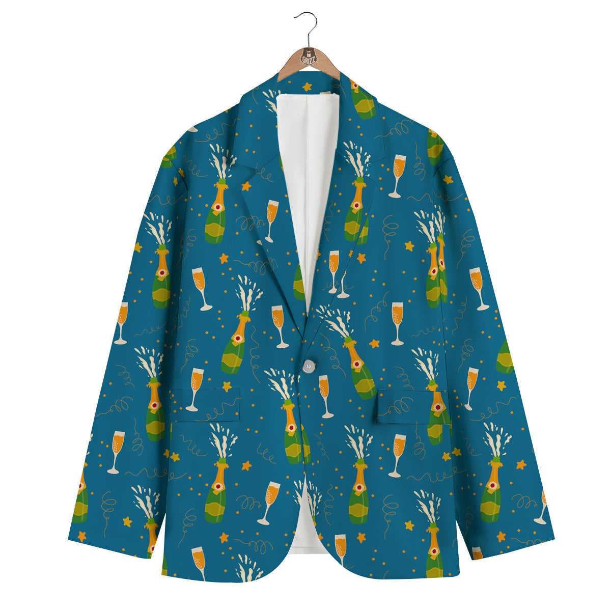 Celebrate Champagne Print Pattern Men's Blazer-grizzshop