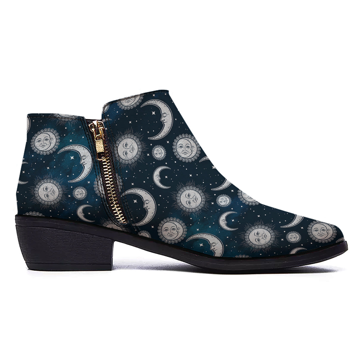 Celestial Blue And White Print Pattern Ankle Boots-grizzshop