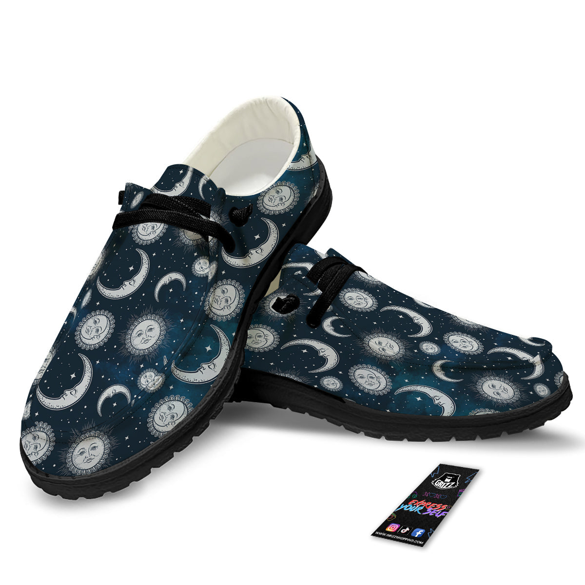 Celestial Blue And White Print Pattern Black Loafers-grizzshop