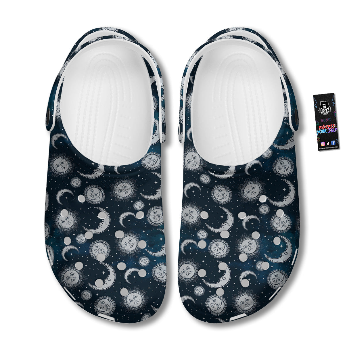 Celestial Blue And White Print Pattern Clog-grizzshop