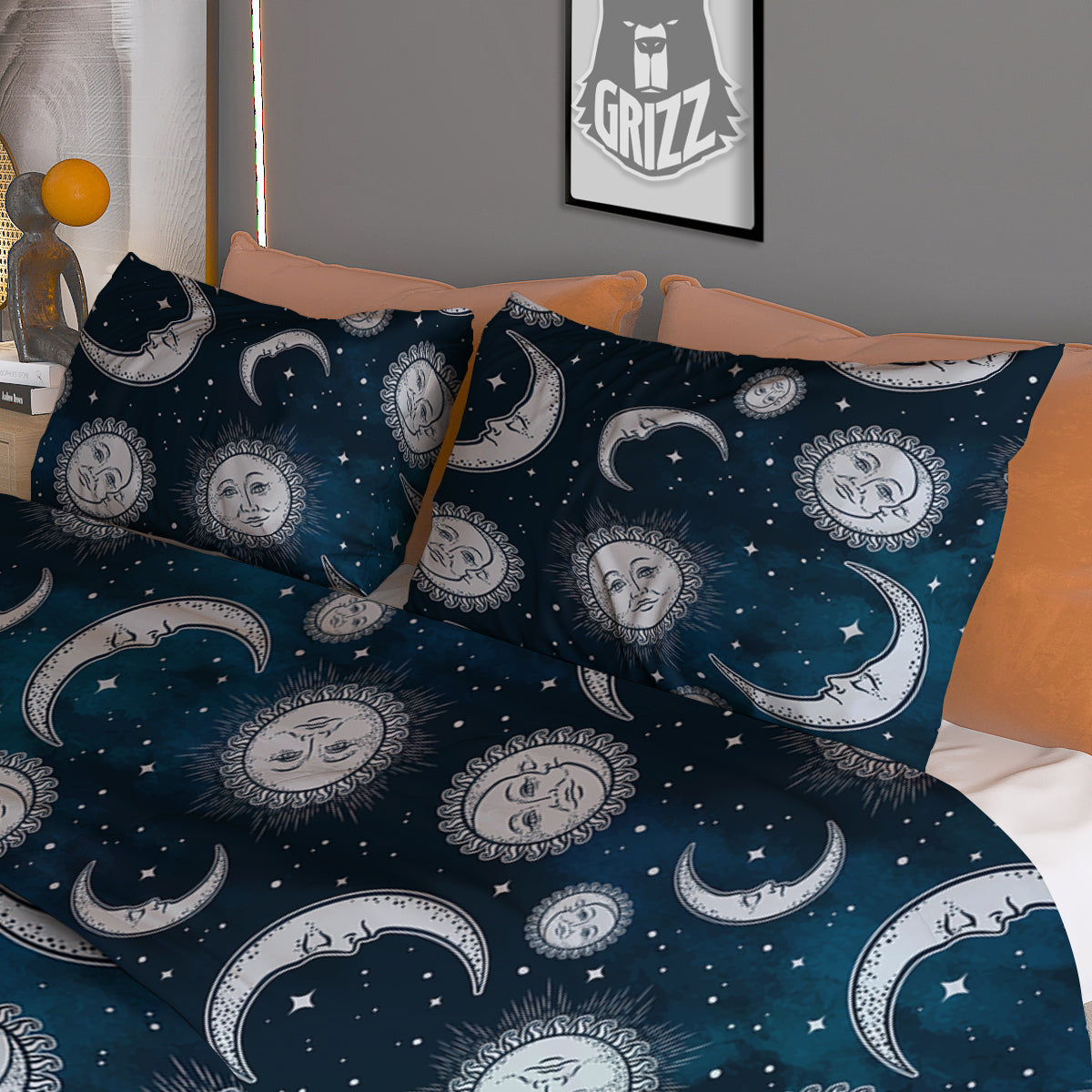 Celestial Blue And White Print Pattern Duvet Cover Bedding Set