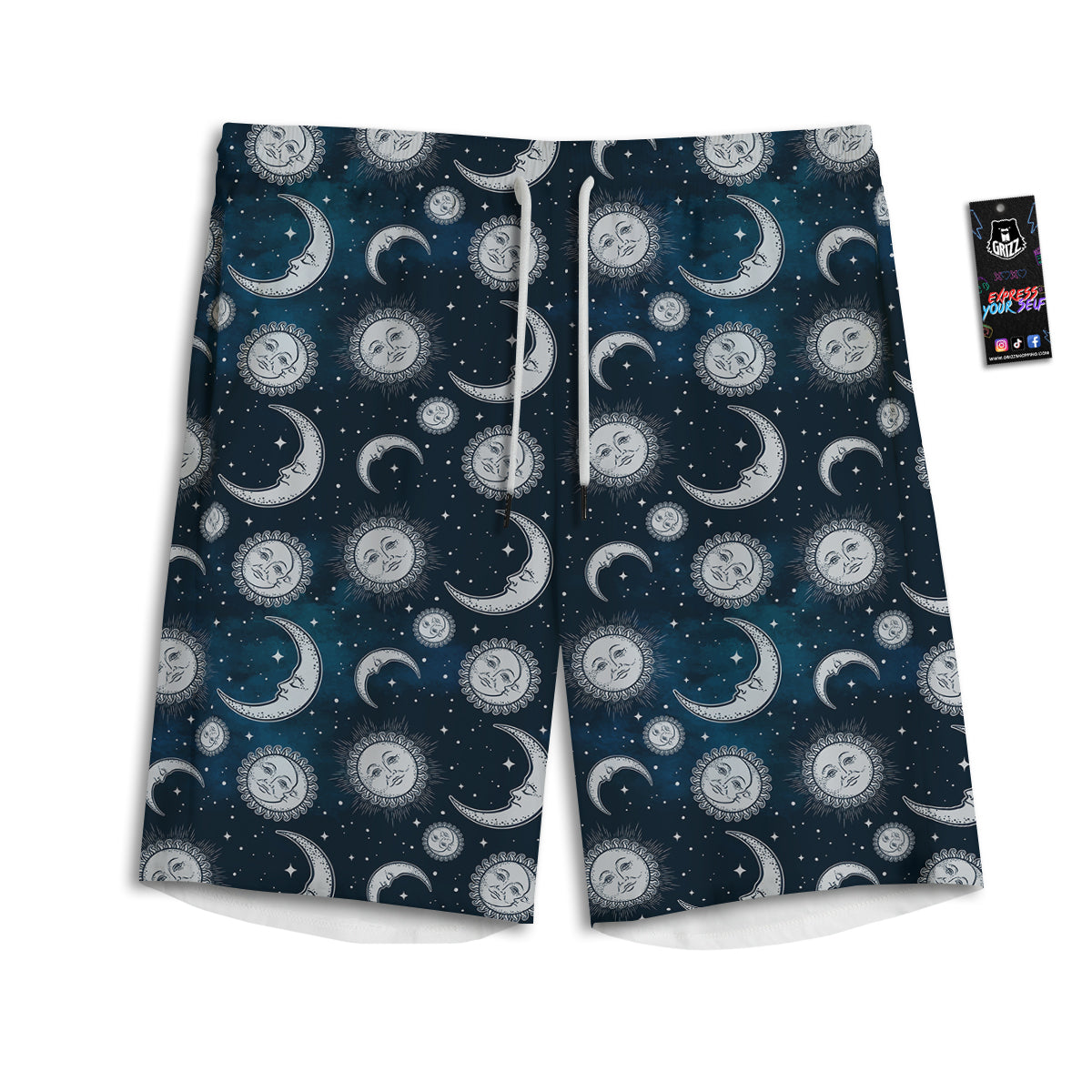 Celestial Blue And White Print Pattern Men's Athletic Shorts