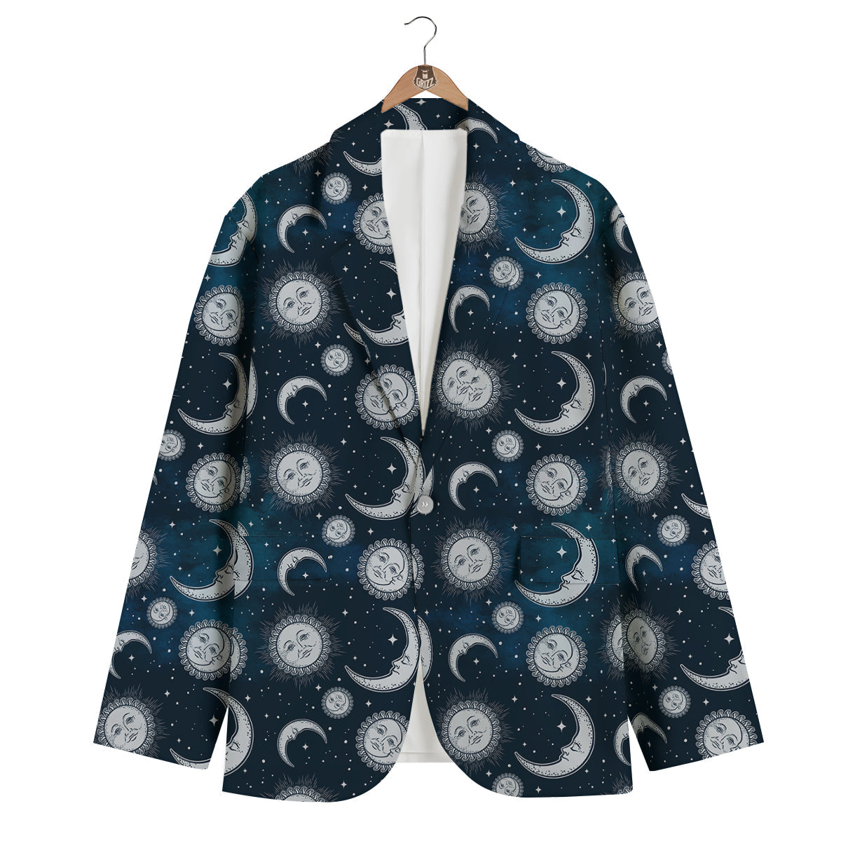 Celestial Blue And White Print Pattern Men's Blazer-grizzshop