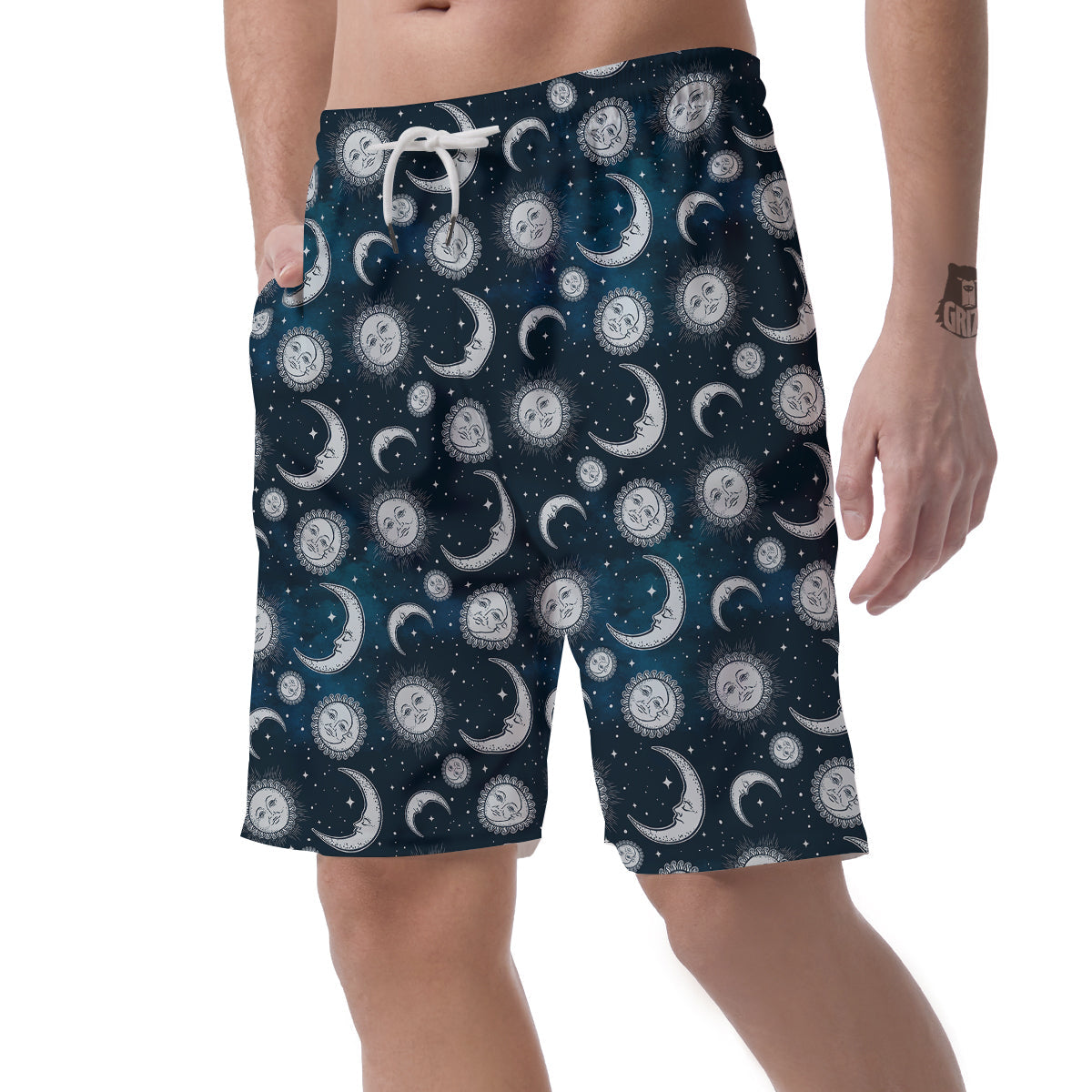 Celestial Blue And White Print Pattern Men's Shorts-grizzshop