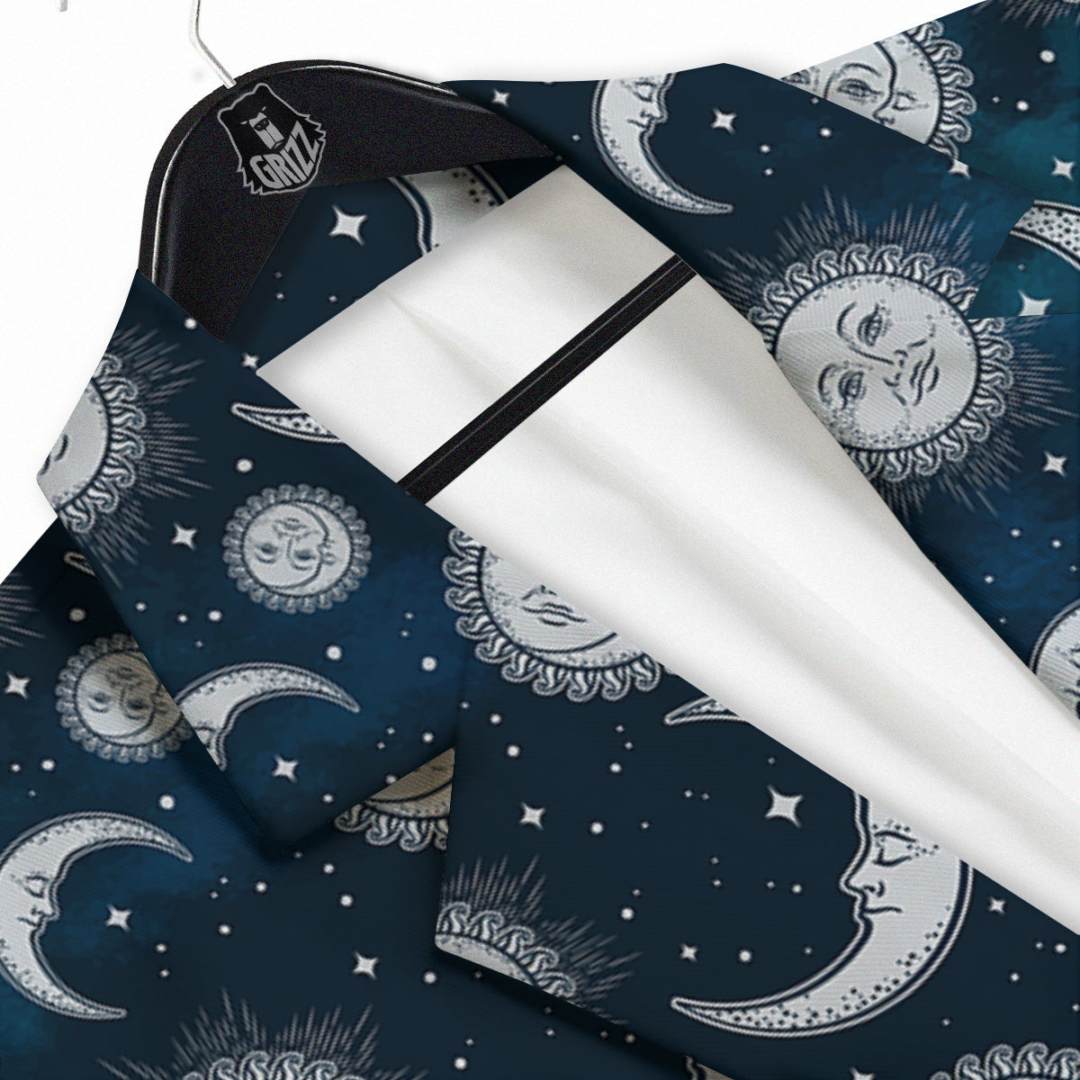 Celestial Blue And White Print Pattern Men's Sport Coat-grizzshop