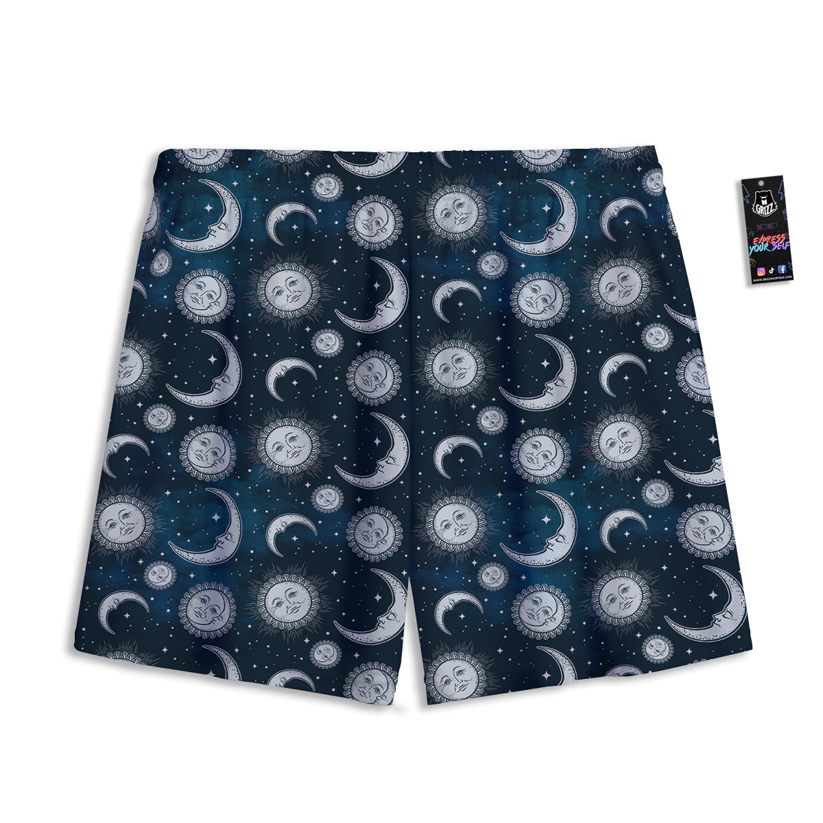Celestial Blue And White Print Pattern Mesh Shorts