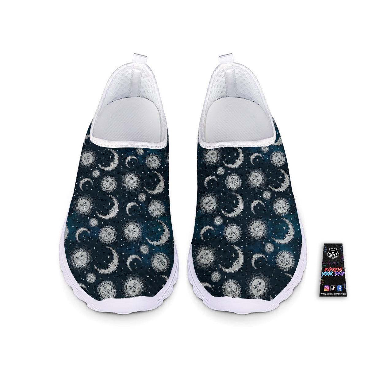 Celestial Blue And White Print Pattern Nurse Shoes-grizzshop