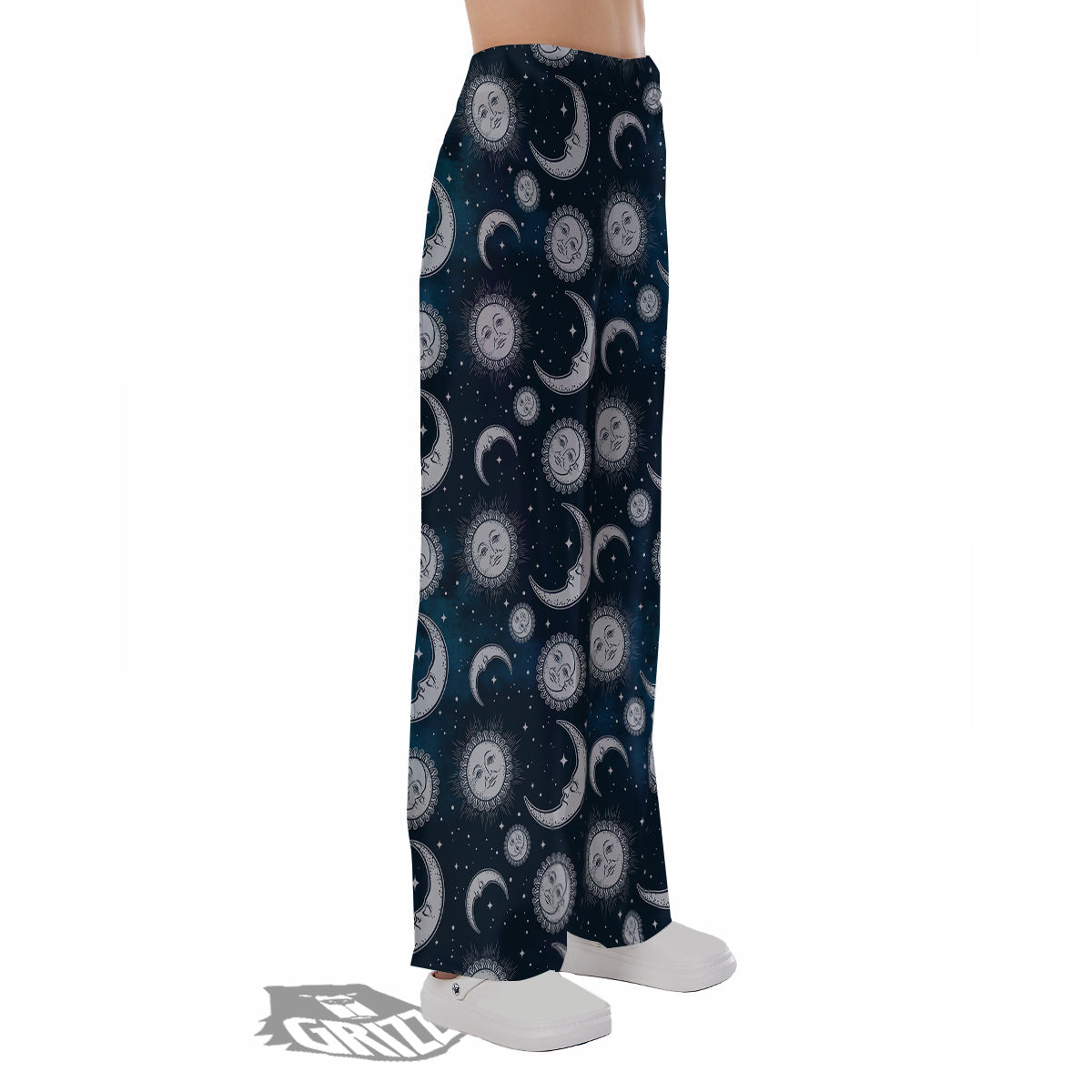 Celestial Blue And White Print Pattern Pajama Pants-grizzshop