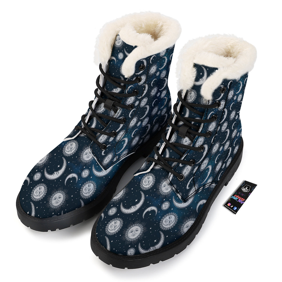 Celestial Blue And White Print Pattern Winter Boots-grizzshop