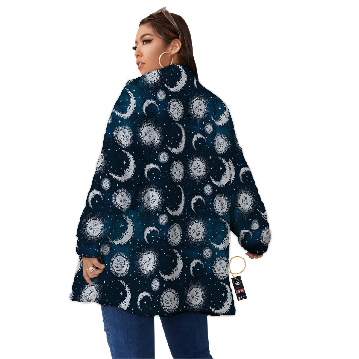 Celestial Blue And White Print Pattern Women's Sherpa Jacket-grizzshop
