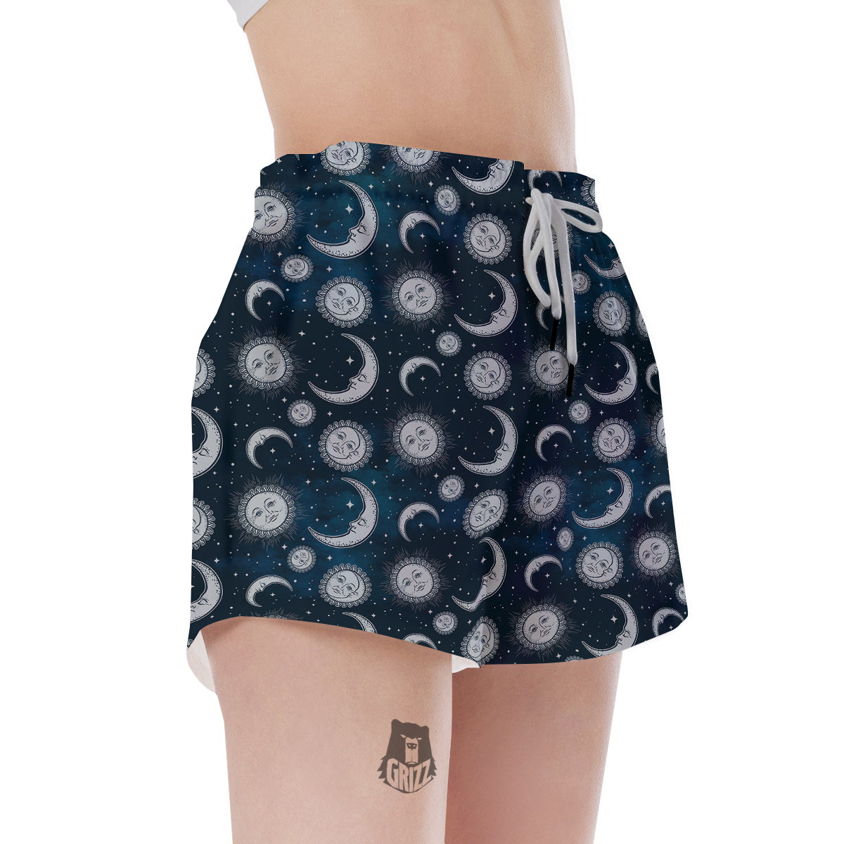 Celestial Blue And White Print Pattern Women's Shorts-grizzshop