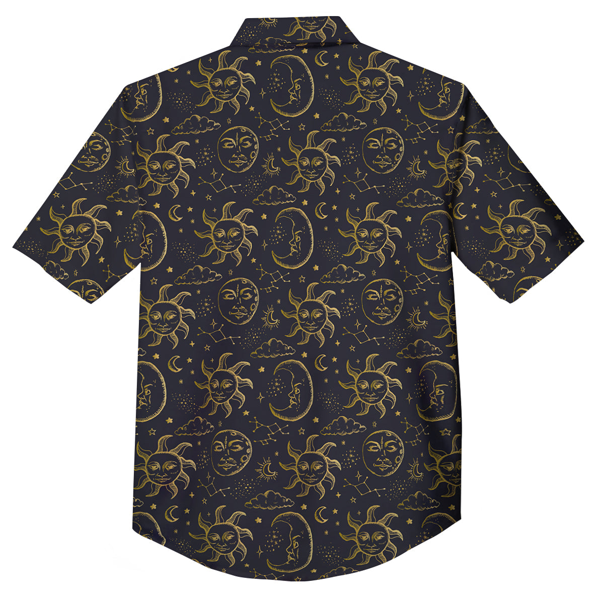 Celestial Gold And Black Print Pattern Button Up Shirt-grizzshop