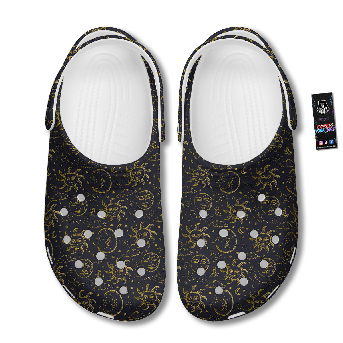 Celestial Gold And Black Print Pattern Clog-grizzshop