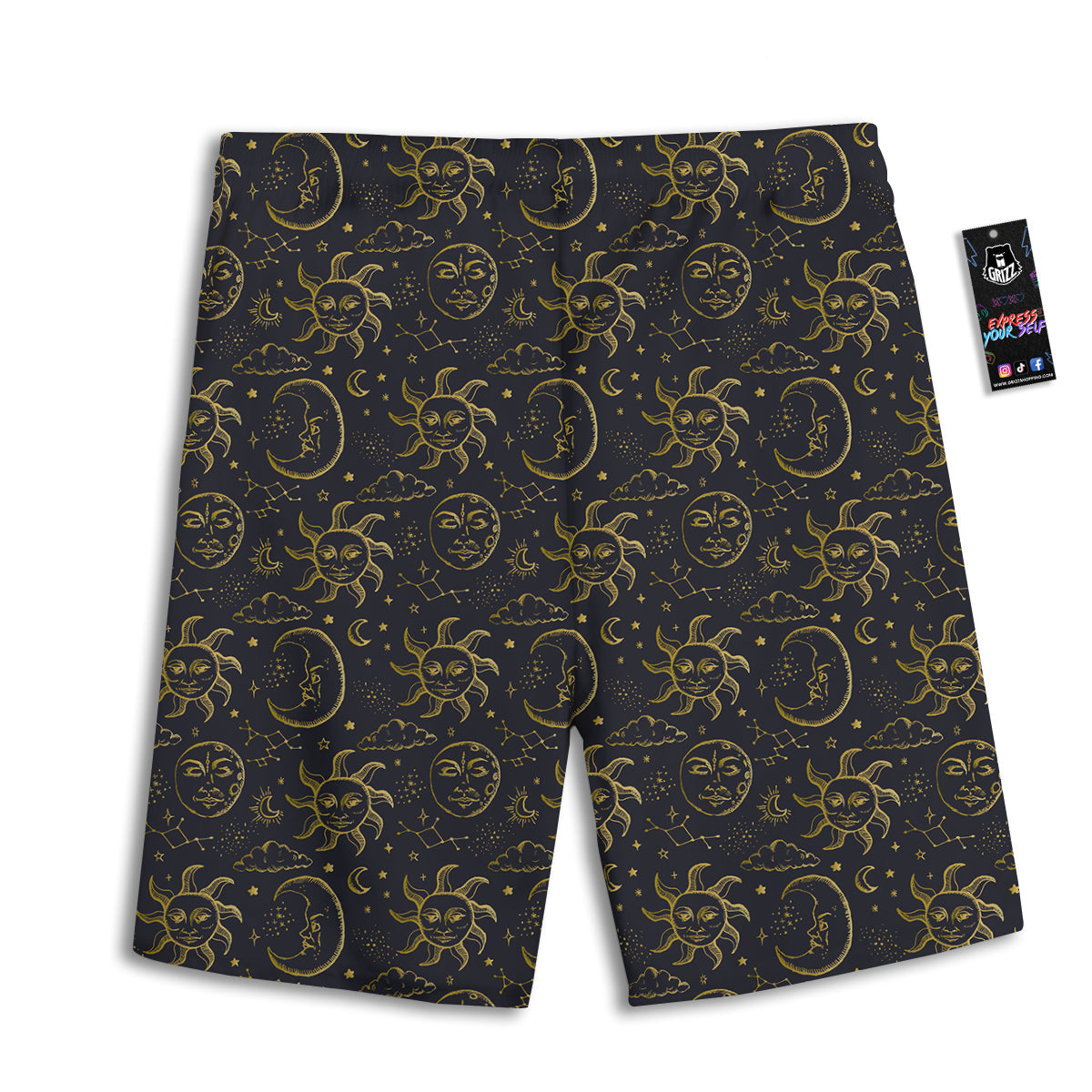 Celestial Gold And Black Print Pattern Men's Athletic Shorts