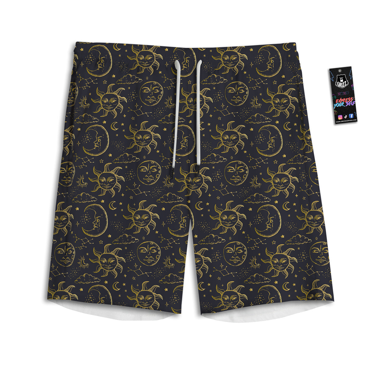 Celestial Gold And Black Print Pattern Men's Athletic Shorts