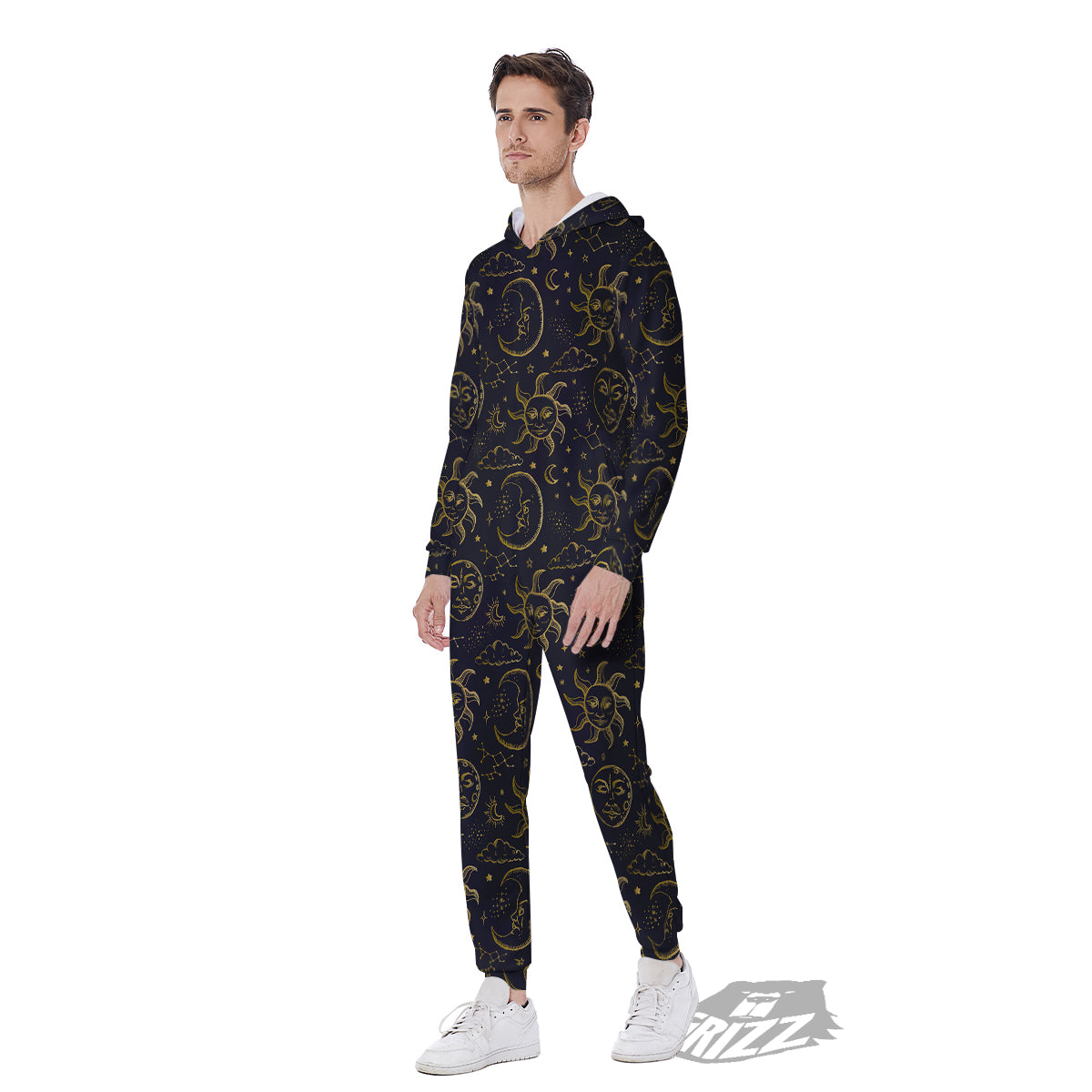 Celestial Gold And Black Print Pattern Men's Jumpsuit-grizzshop