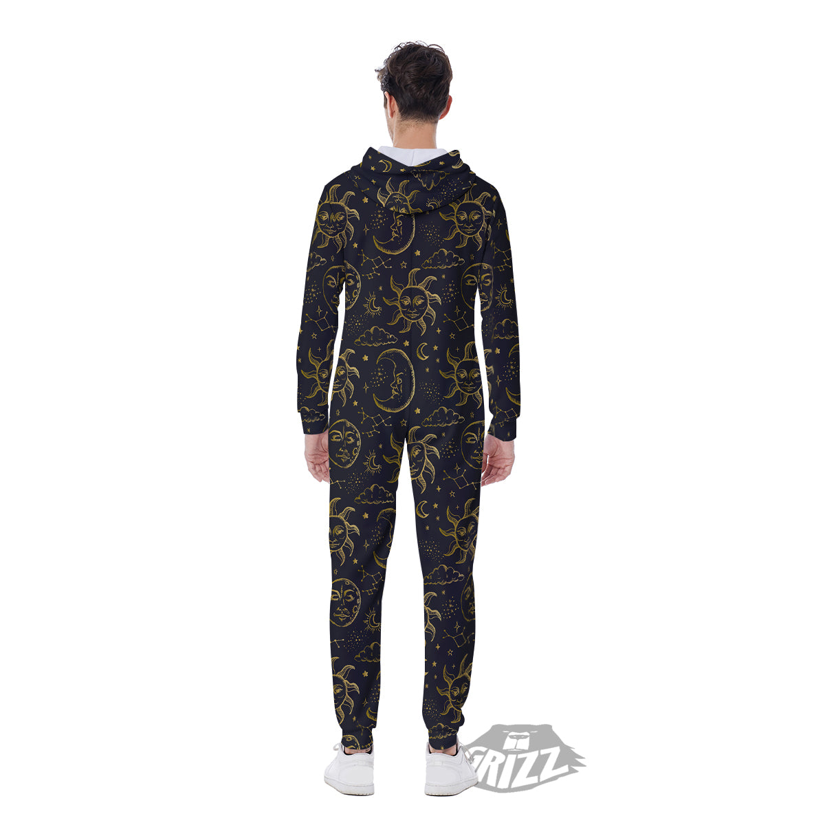 Celestial Gold And Black Print Pattern Men's Jumpsuit-grizzshop