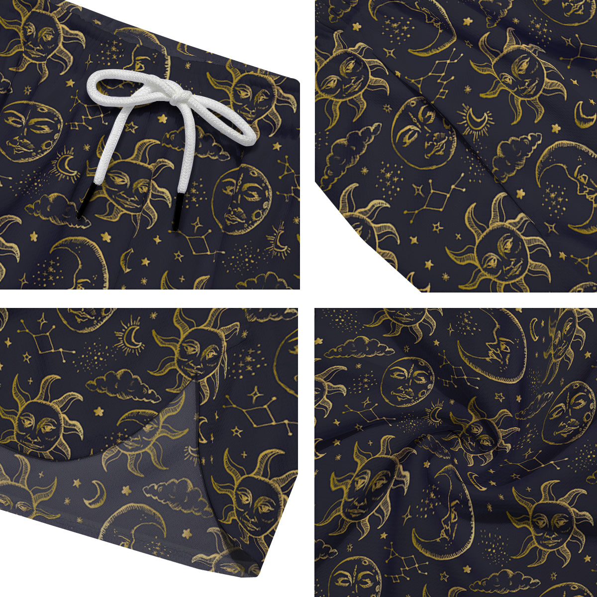 Celestial Gold And Black Print Pattern Men's Running Shorts-grizzshop