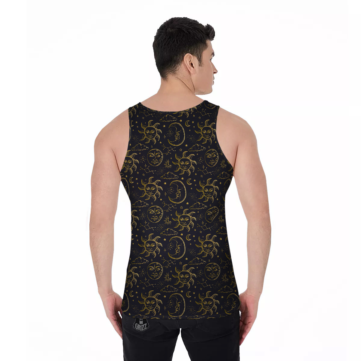 Celestial Gold And Black Print Pattern Men's Tank Top-grizzshop