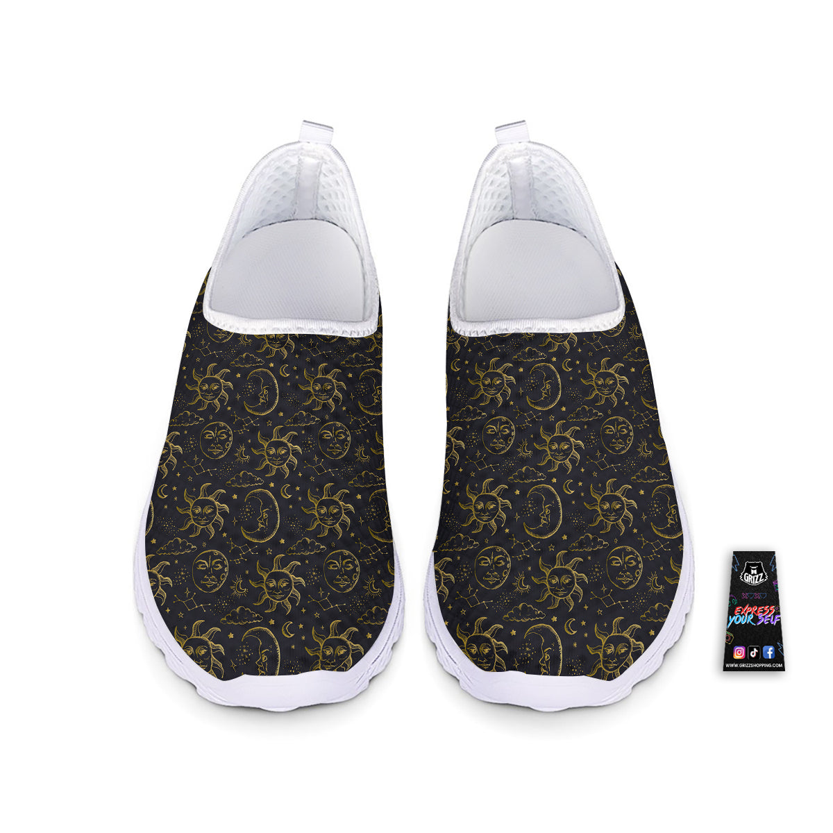 Celestial Gold And Black Print Pattern Nurse Shoes-grizzshop