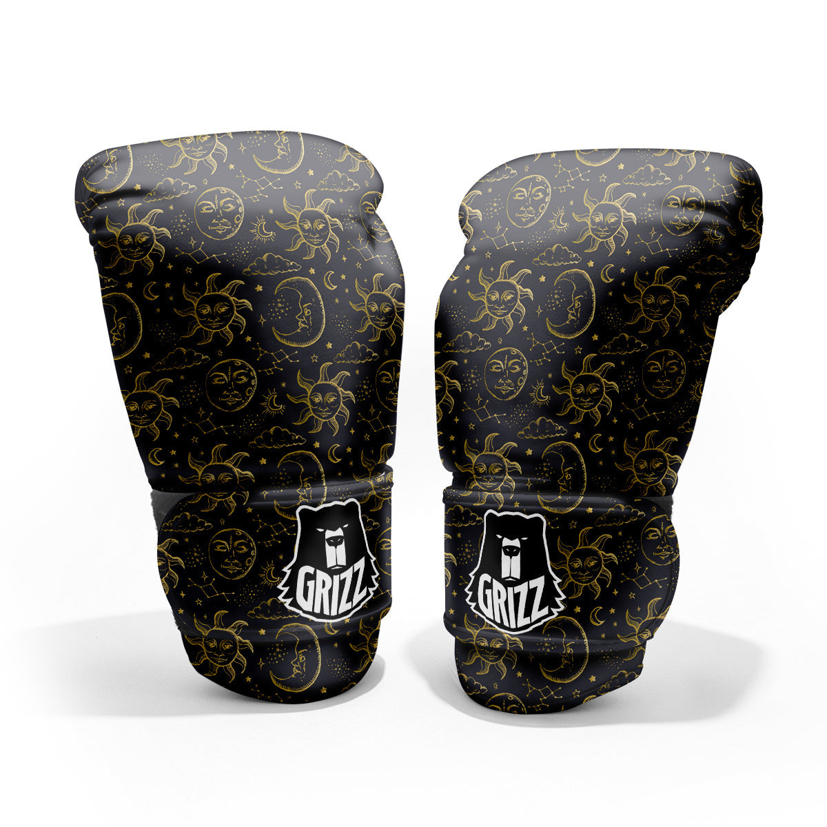 Celestial Gold And Black Print Pattern Pro Boxing Glove