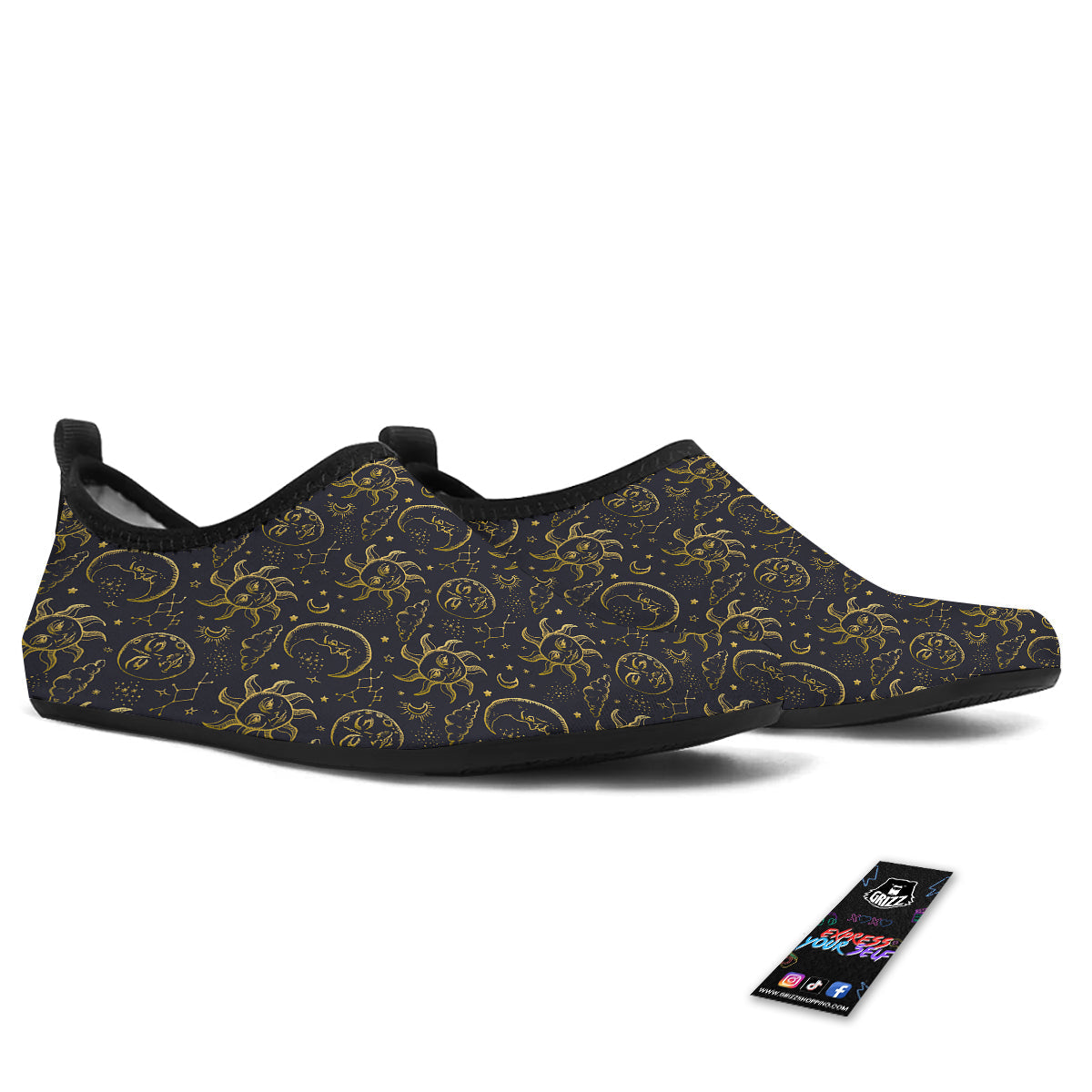Celestial Gold And Black Print Pattern Water Shoes-grizzshop