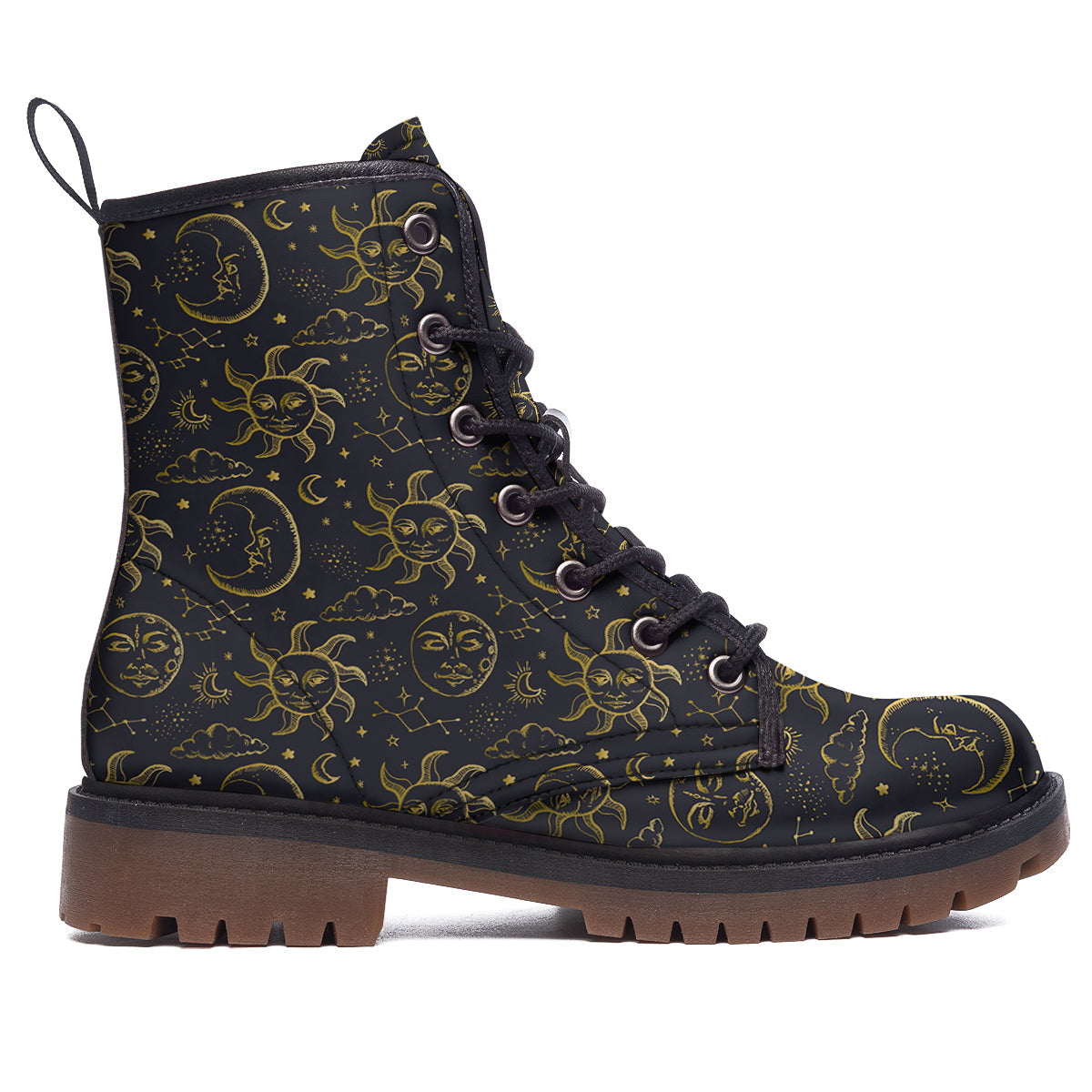 Celestial Gold And Black Print Pattern Work Boots-grizzshop