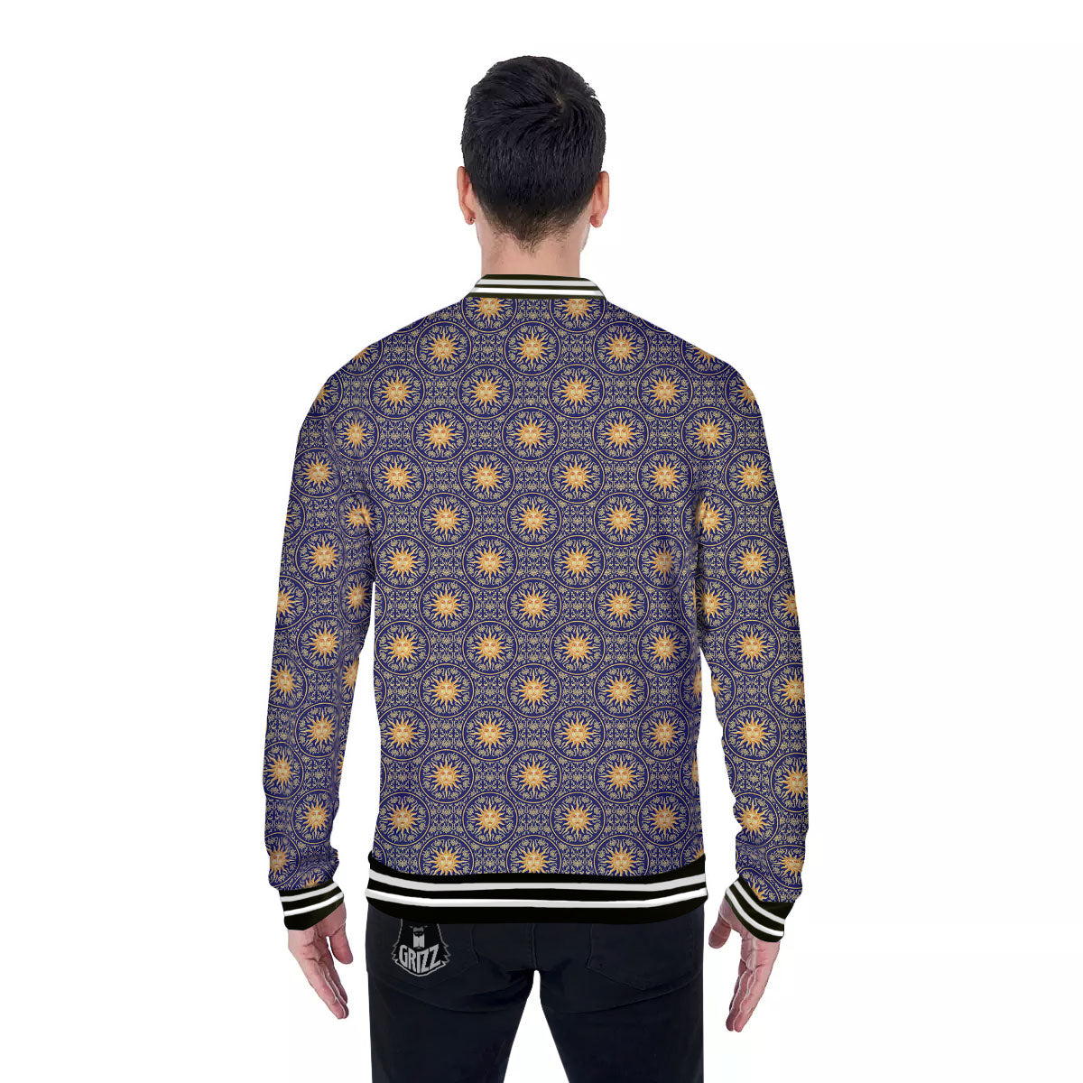 Celestial Gold And Blue Print Pattern Baseball Jacket-grizzshop