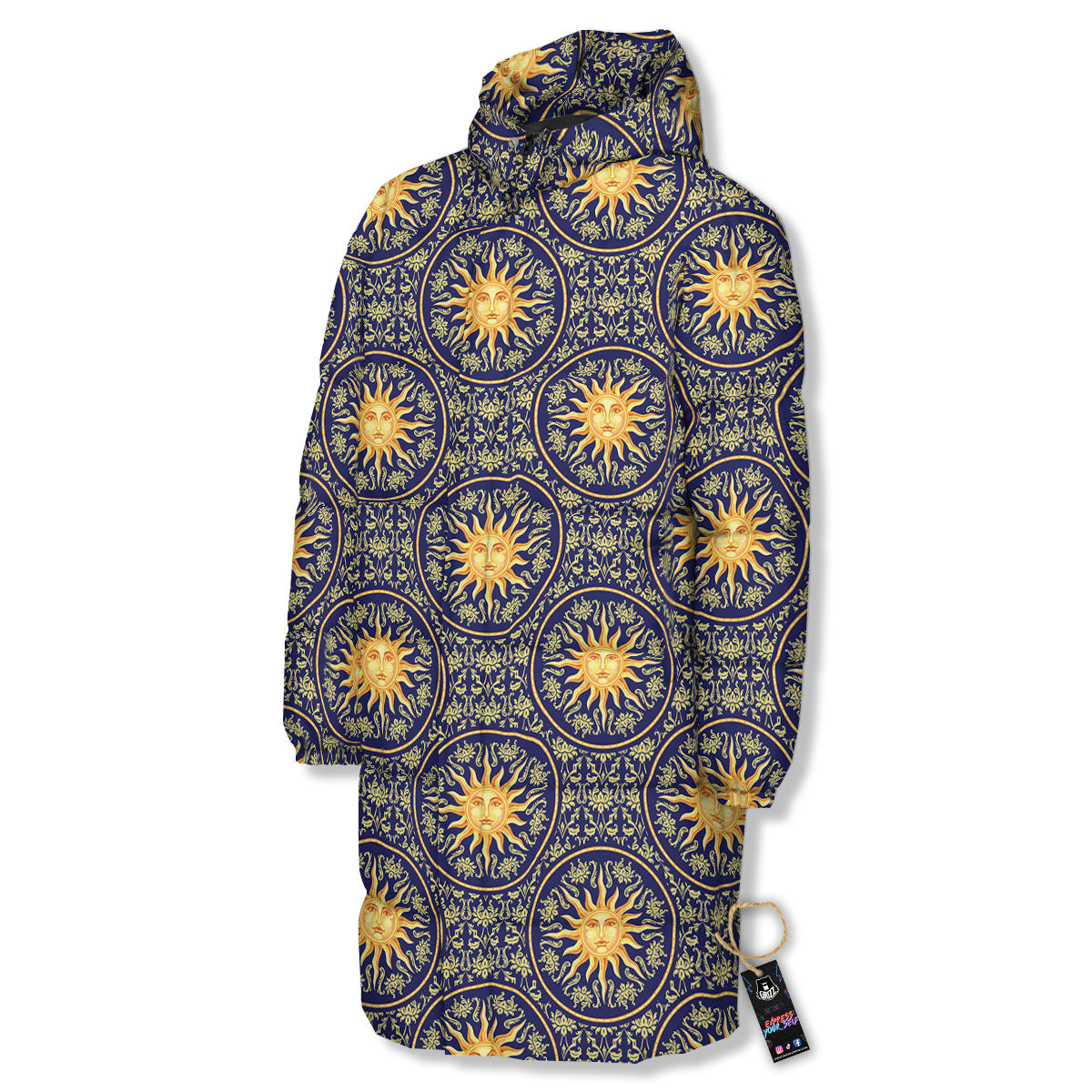Celestial Gold And Blue Print Pattern Long Down Jacket-grizzshop