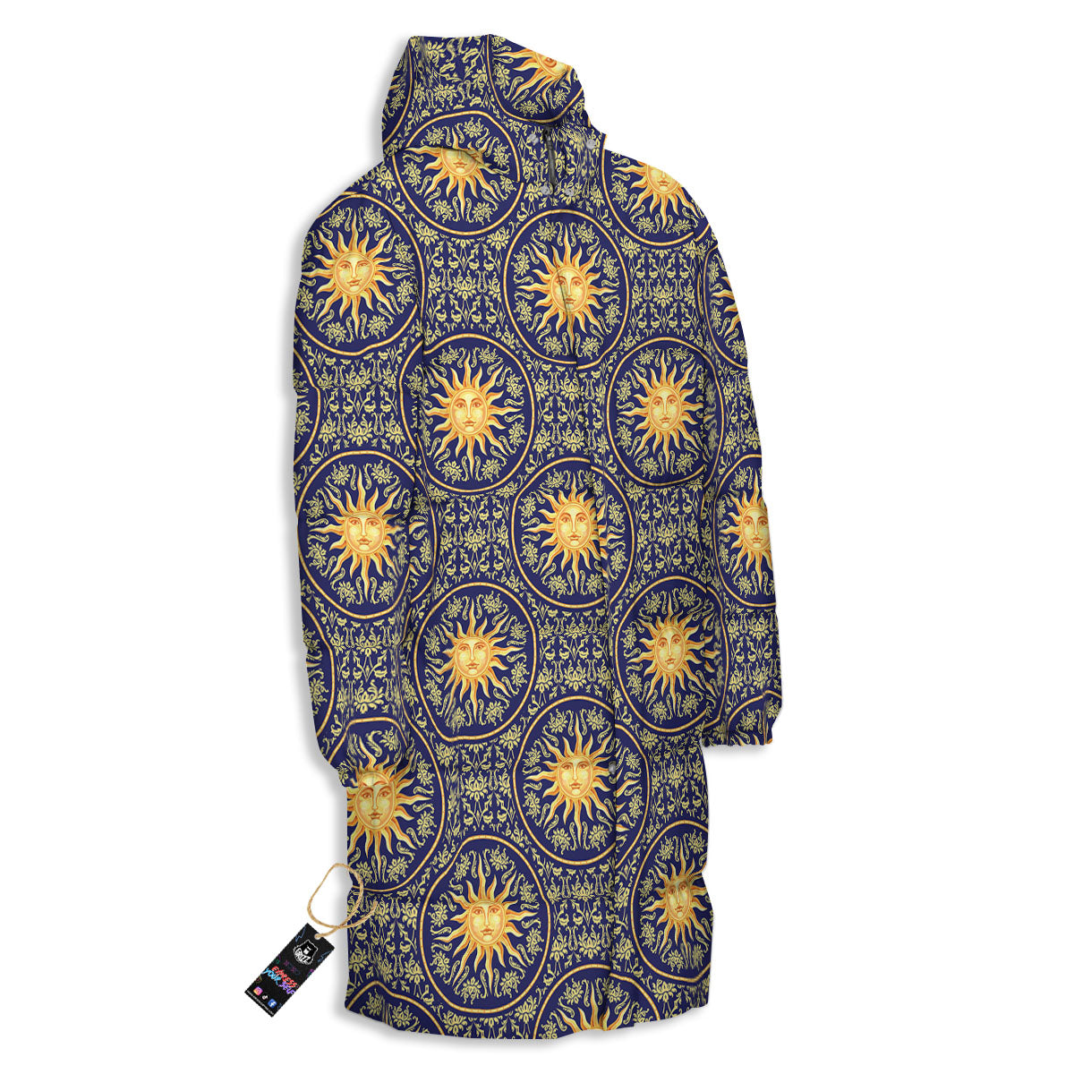 Celestial Gold And Blue Print Pattern Long Down Jacket-grizzshop
