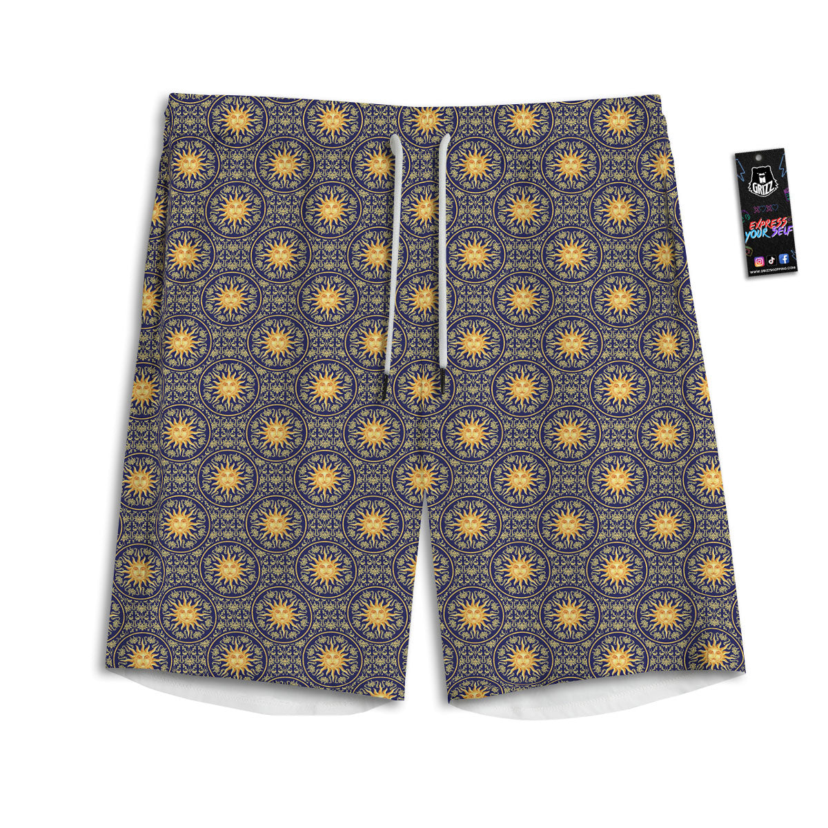 Celestial Gold And Blue Print Pattern Men's Athletic Shorts