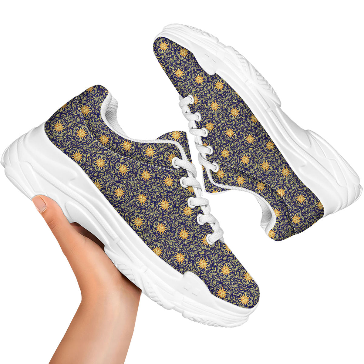 Celestial Gold And Blue Print Pattern White Chunky Shoes-grizzshop