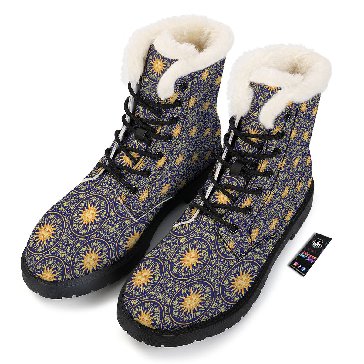 Celestial Gold And Blue Print Pattern Winter Boots-grizzshop