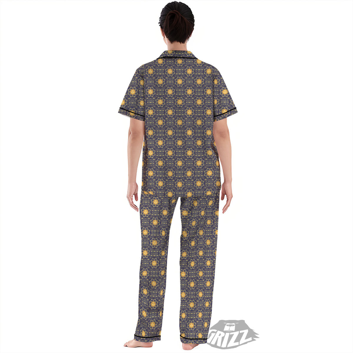 Celestial Gold And Blue Print Pattern Women's Pajamas Set-grizzshop