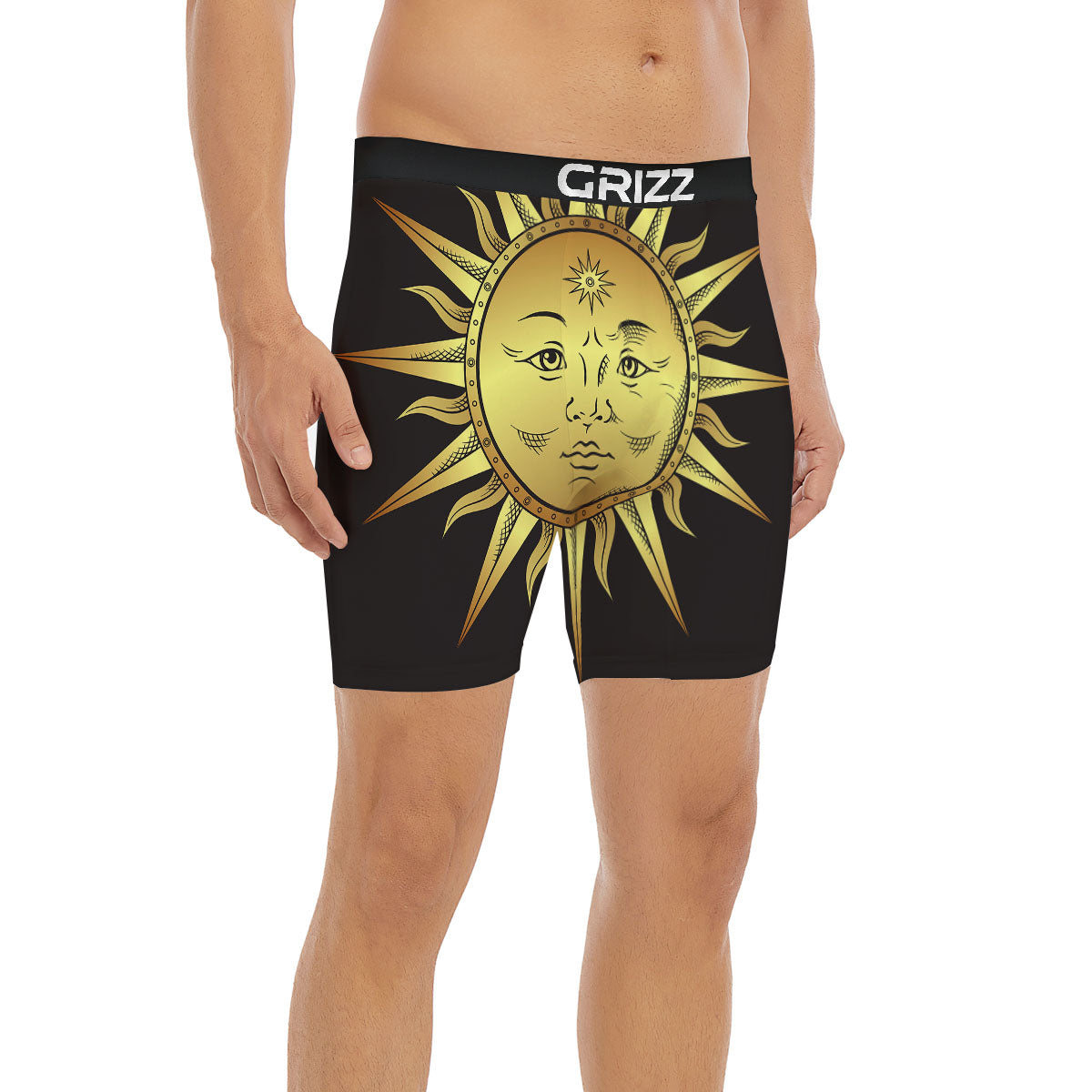 Celestial Sun Gold And Black Print Boxer Briefs-grizzshop