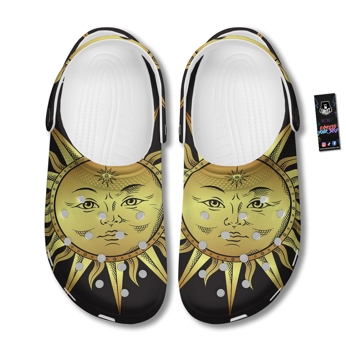 Celestial Sun Gold And Black Print Clog-grizzshop