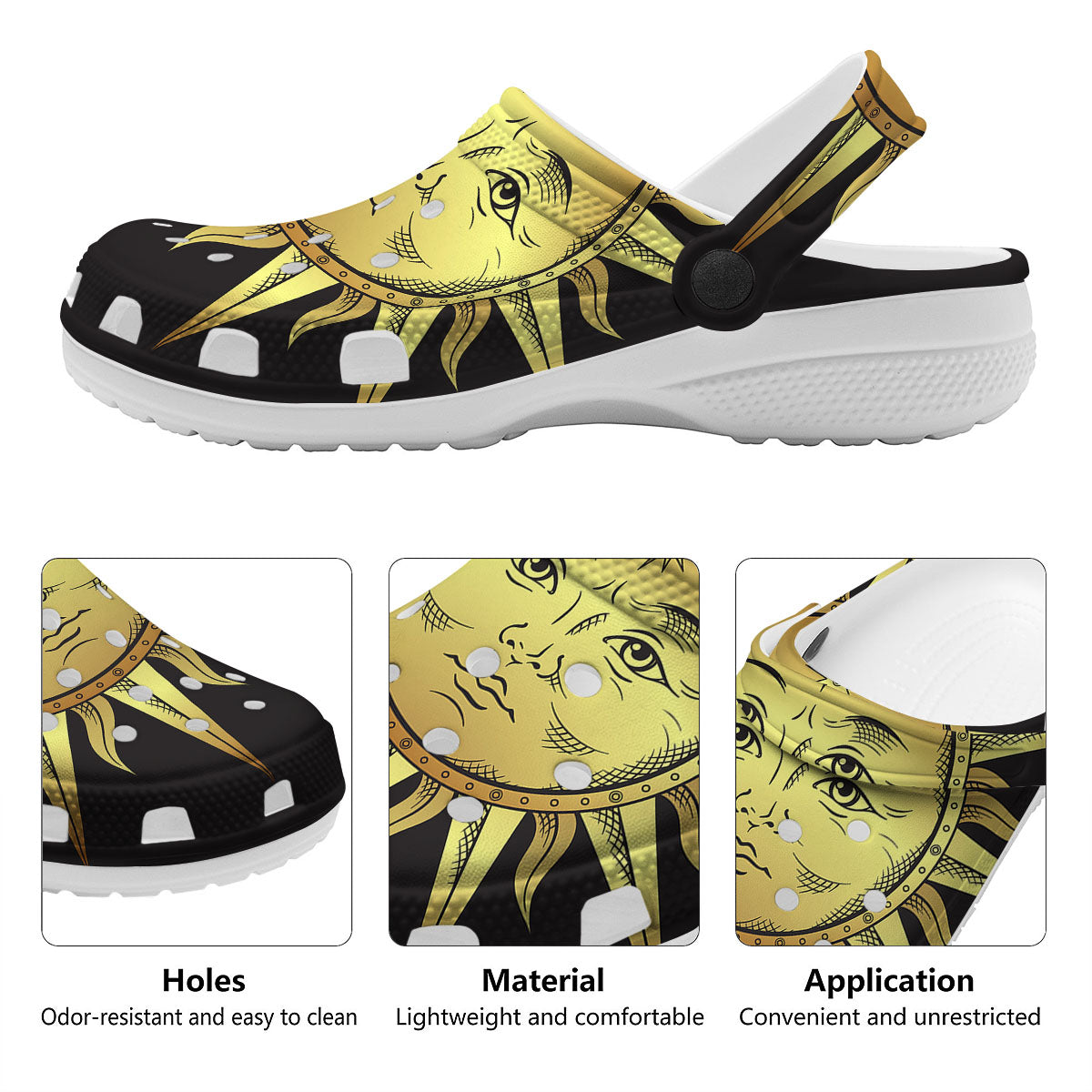 Celestial Sun Gold And Black Print Clog-grizzshop