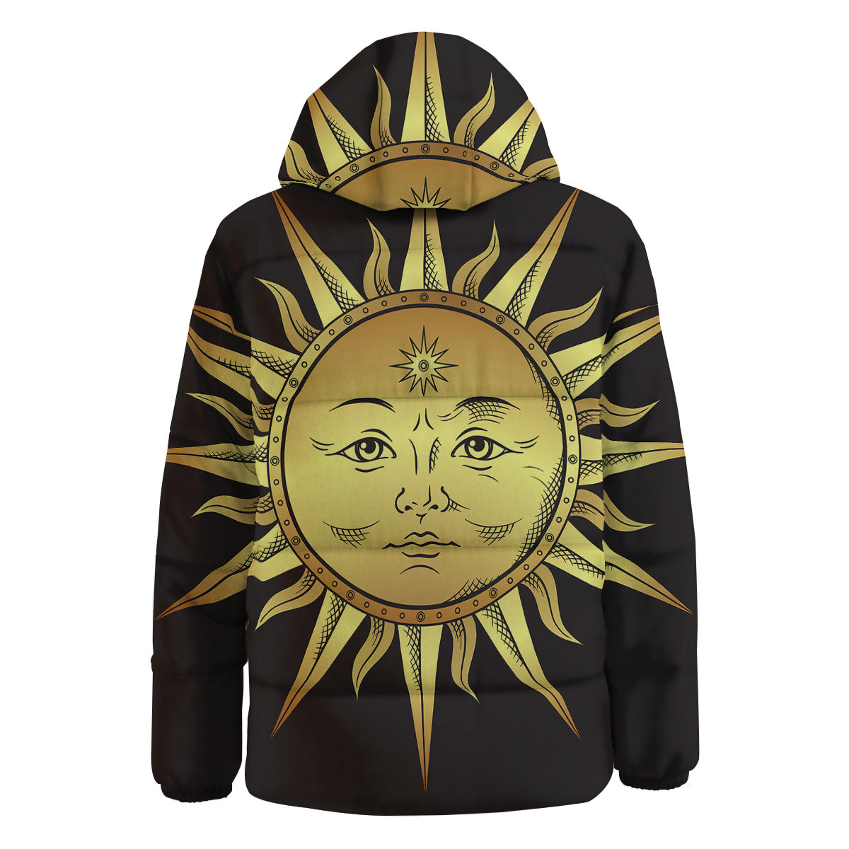 Celestial Sun Gold And Black Print Down Jacket-grizzshop