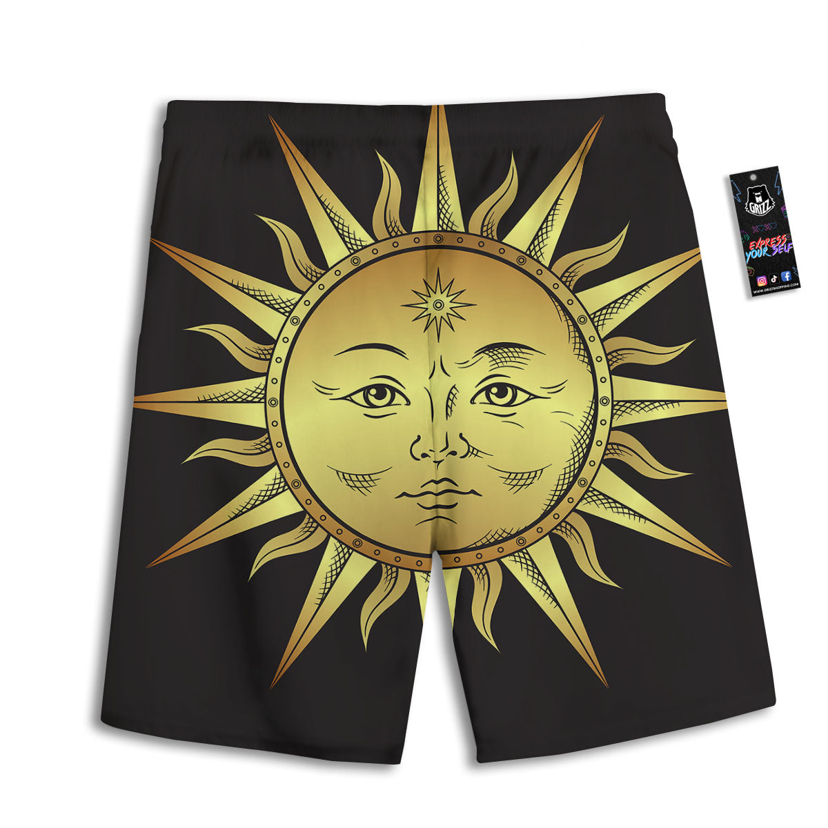 Celestial Sun Gold And Black Print Men's Athletic Shorts