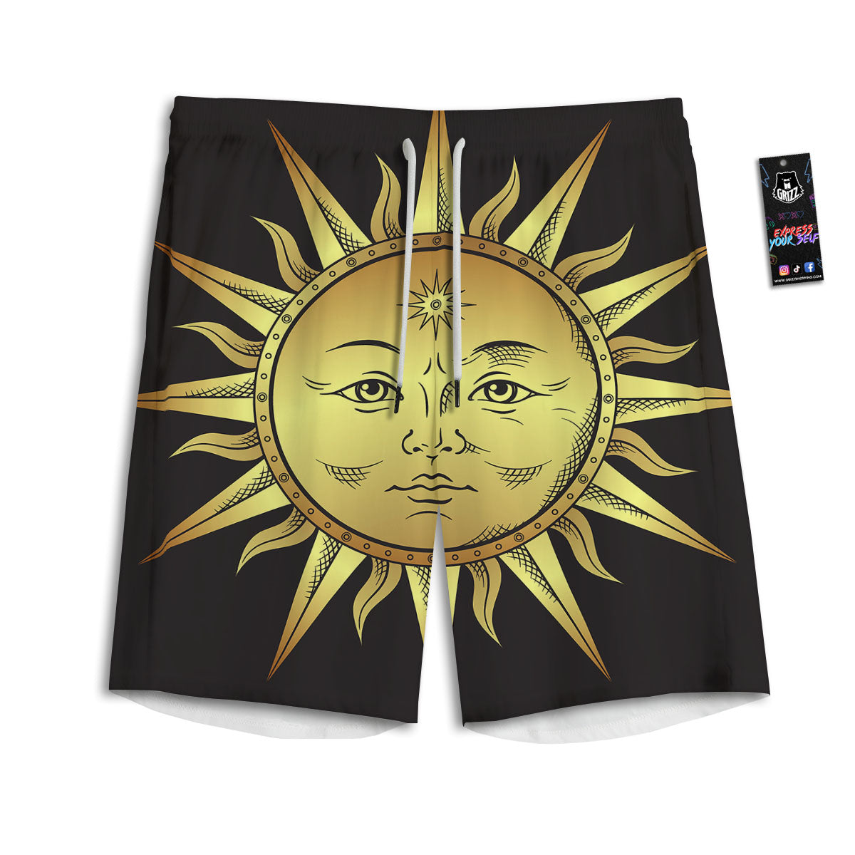 Celestial Sun Gold And Black Print Men's Athletic Shorts