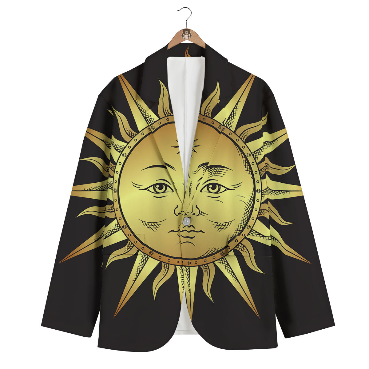 Celestial Sun Gold And Black Print Men's Blazer-grizzshop