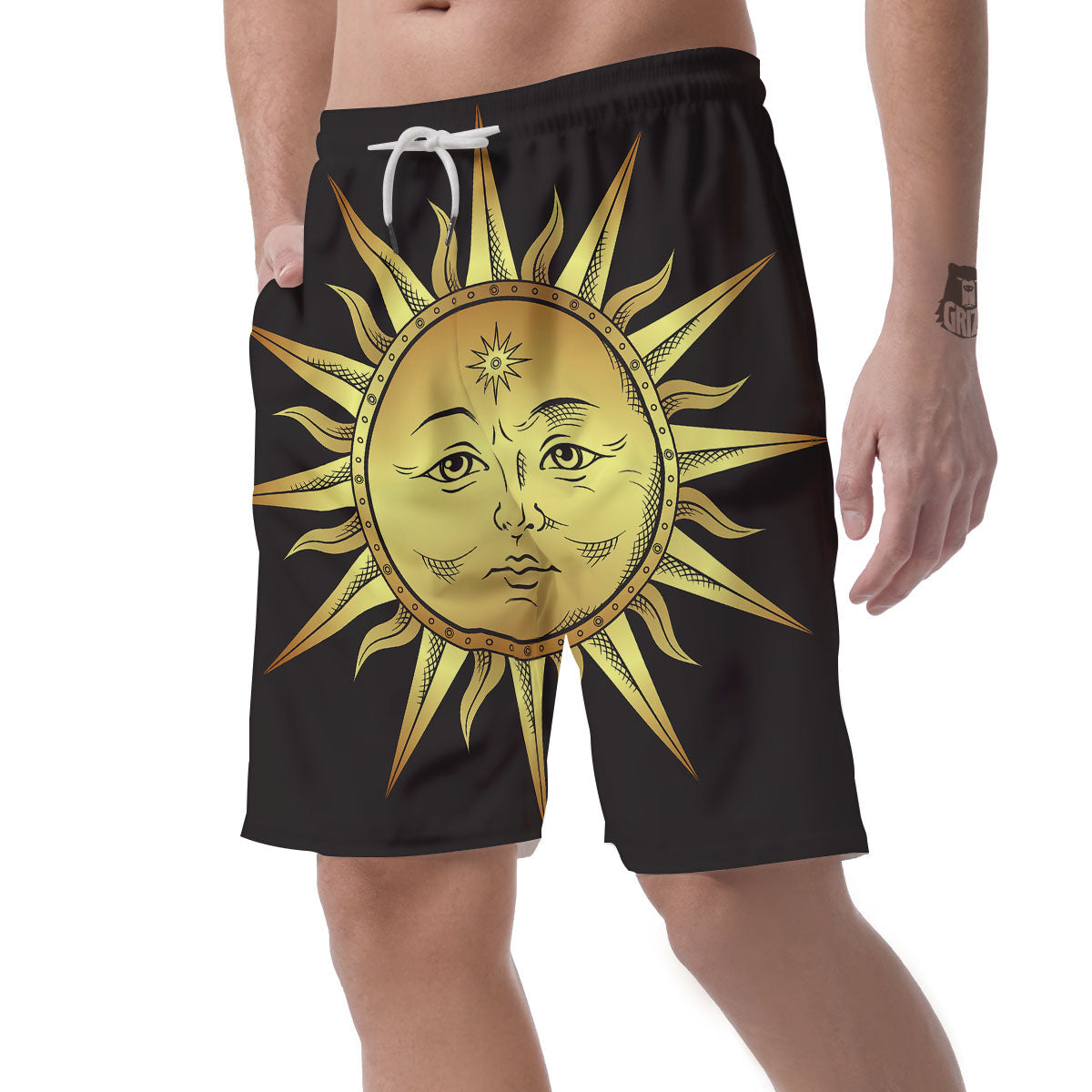 Celestial Sun Gold And Black Print Men's Shorts-grizzshop