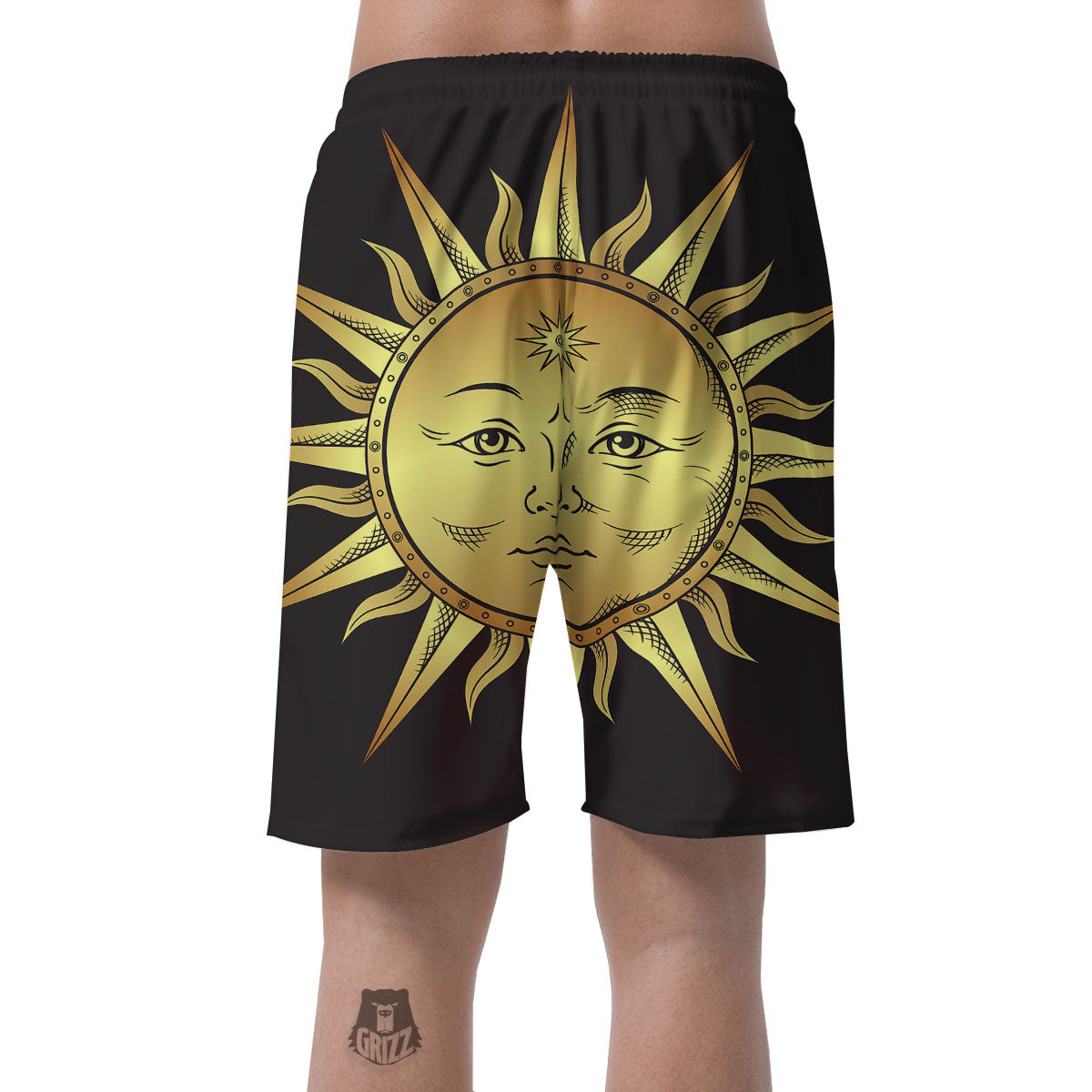 Celestial Sun Gold And Black Print Men's Shorts-grizzshop