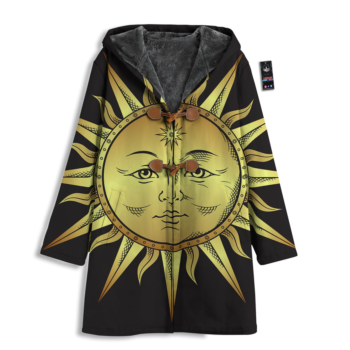 Celestial Sun Gold And Black Print Men's Windbreaker Jacket-grizzshop