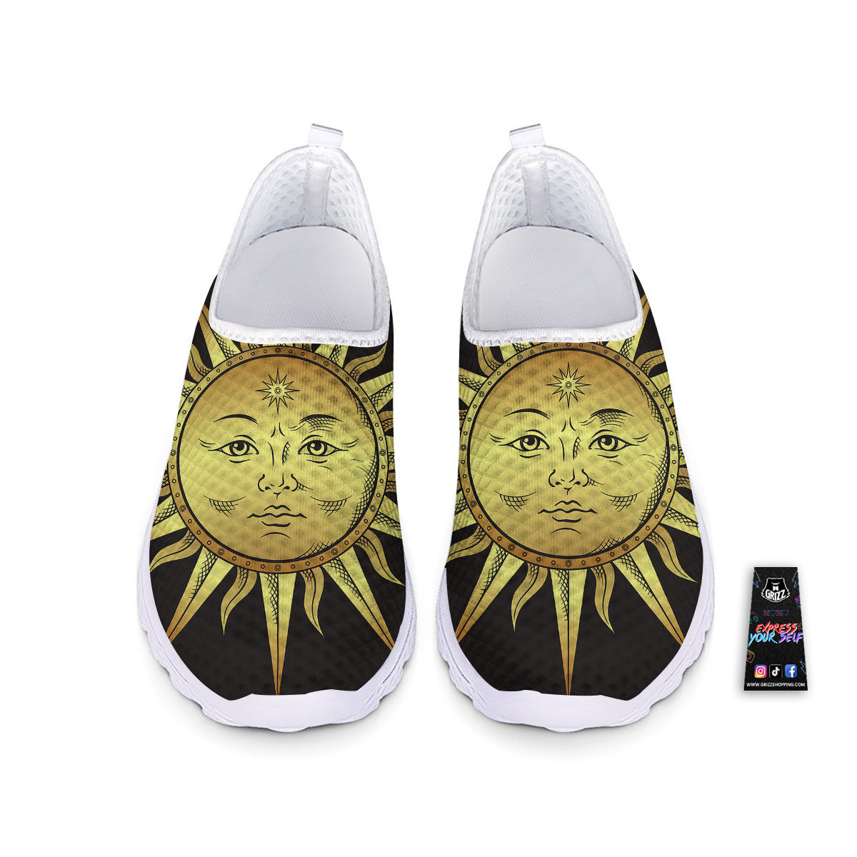 Celestial Sun Gold And Black Print Nurse Shoes-grizzshop
