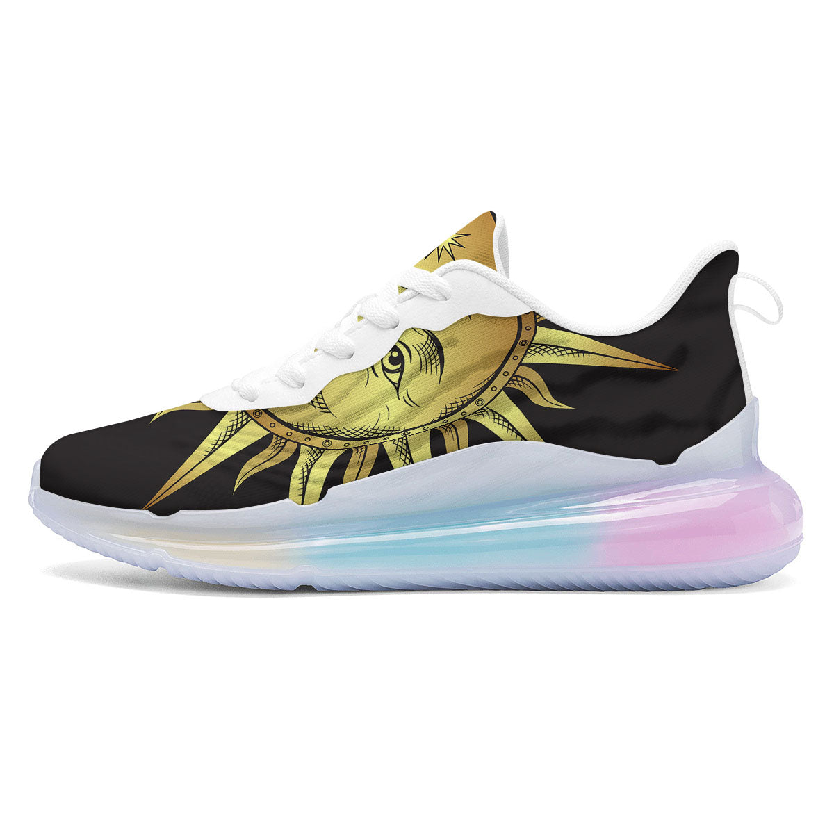 Celestial Sun Gold And Black Print Running Sneakers-grizzshop