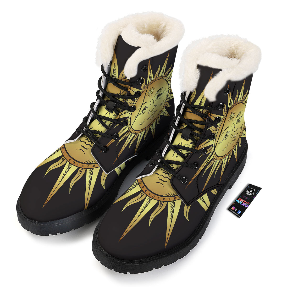 Celestial Sun Gold And Black Print Winter Boots-grizzshop