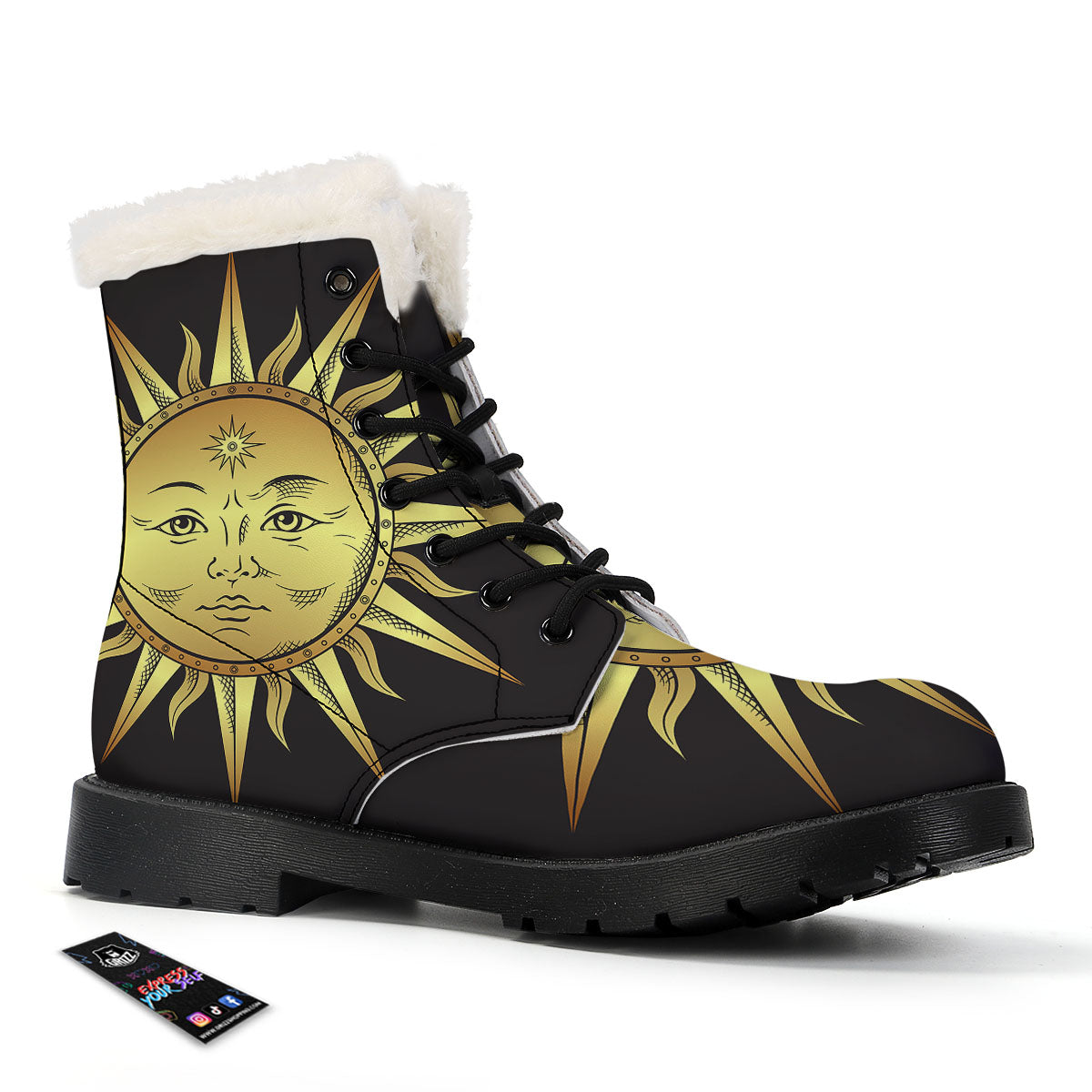 Celestial Sun Gold And Black Print Winter Boots-grizzshop