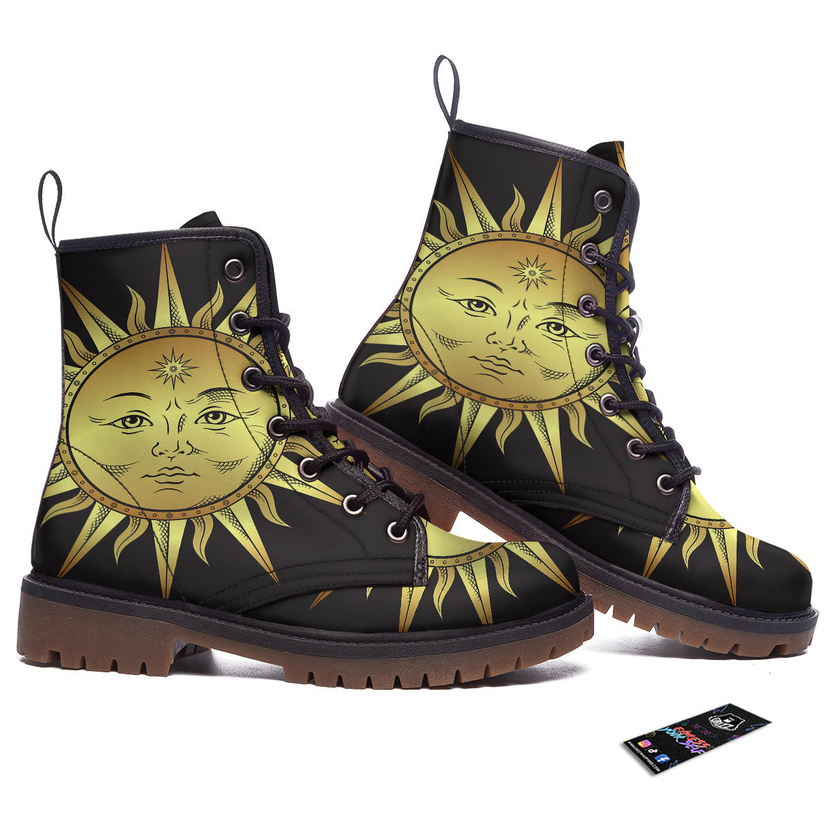Celestial Sun Gold And Black Print Work Boots-grizzshop